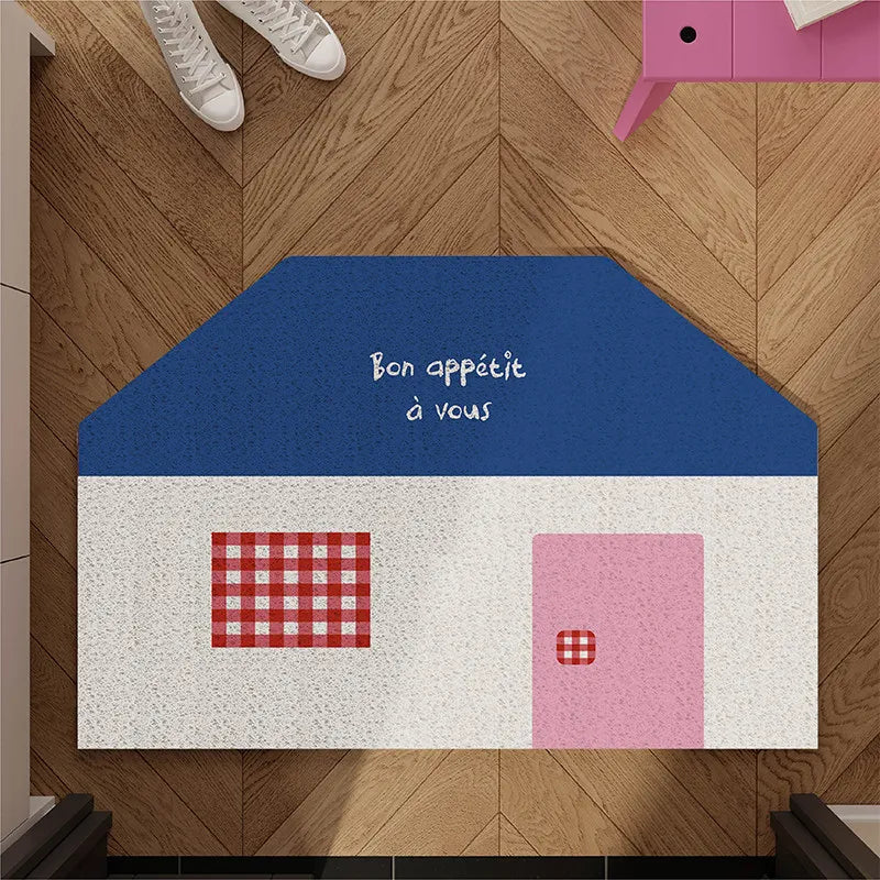 Korean House Print Loop Doormat in Blue Roof