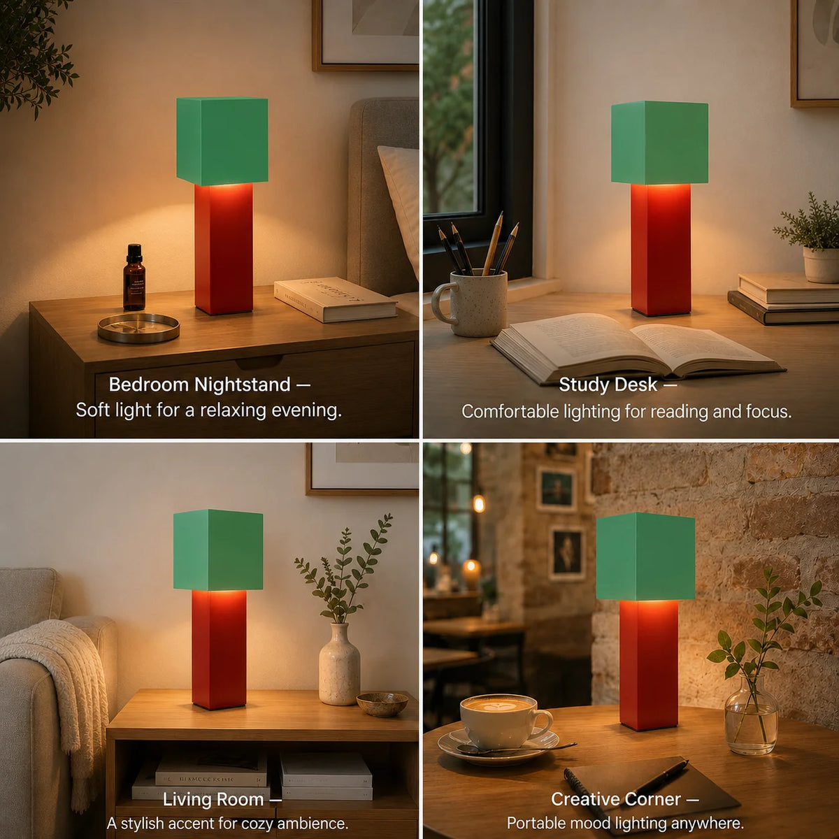 LED Nordic Cream Rechargeable Desk Lamp with Geometric Stepless Dimming Portable Bedhead Night Light Suitable for Bedroom