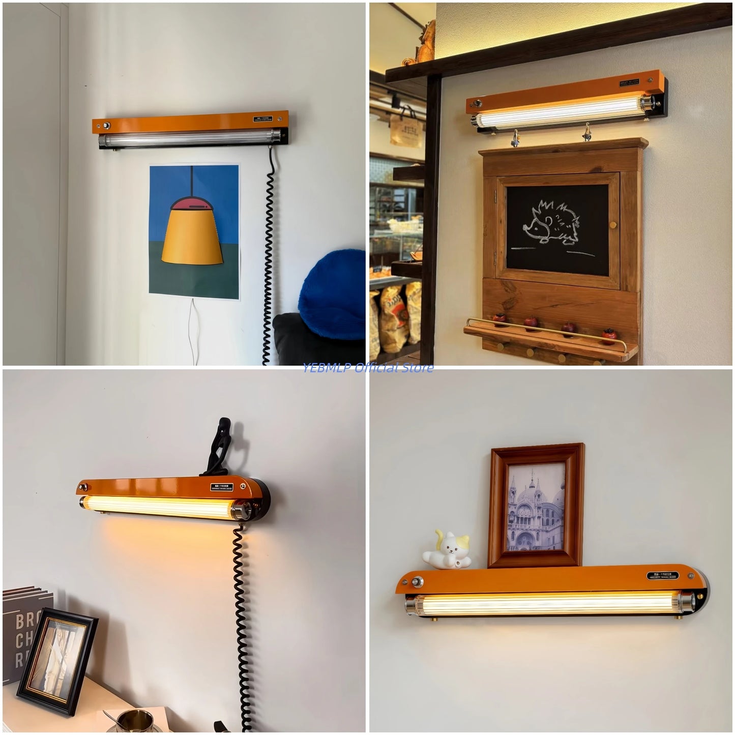 YEBMLP Bauhaus Wall Lamp Vintage Industrial Light Orange Sconce No Wiring Needed Wall Light For Bathroon Bedroom Study Room Cafe