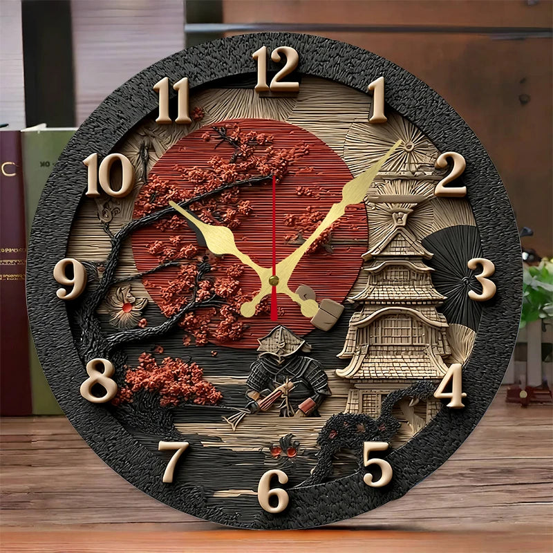 Samurai Wooden Silent Wall Clock – wall clock photo 2