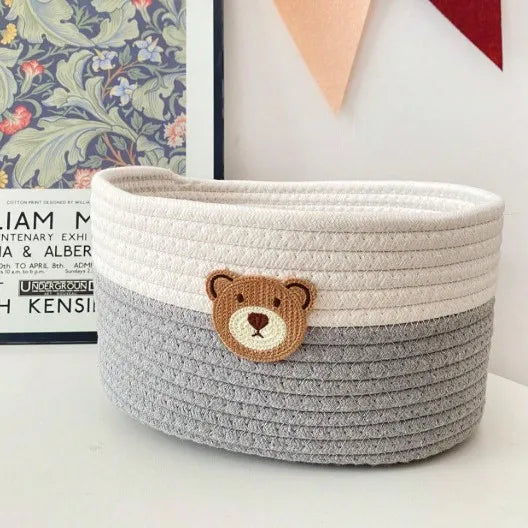 Bear Fabric Storage Basket in Light Gray