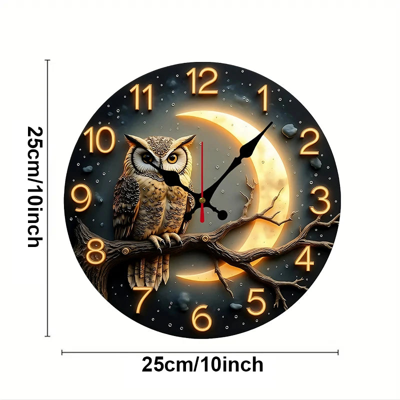 Moonlight Night Wooden Round Silent Hanging Wall Clock, Suitable For Living Room, Office, Study Room, Bedroom, Home Decoration