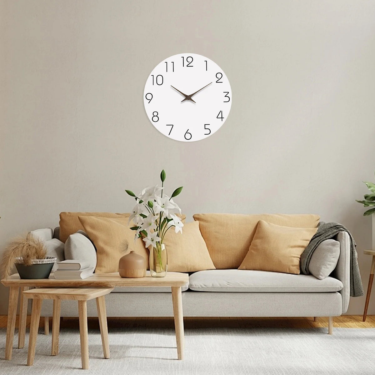 Casual Modern White Pattern Wooden Wall Clock Living Room Bedroom Kitchen Home Decoration Wall Clock Silent Quartz Clock Holiday Gift 10 Inches 12 Inches 14 Inches 16inch (Without Batteries)