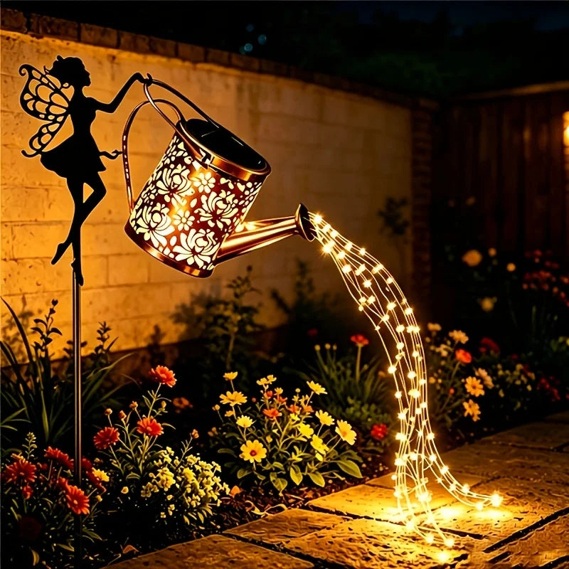 Solar Fairy Watering Can Lights – Outdoor Decorative Kettle with Cascading String Lights, Perfect for Garden Décor & Gifts