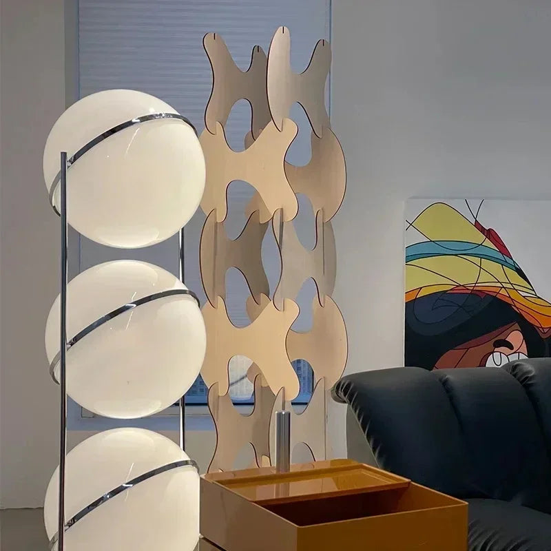 Nordic Floor Lamp Chrome Metal White Acrylic Ball Lamp Creative Cream Style Decoration Bedroom Study Model Room Desk Lamp