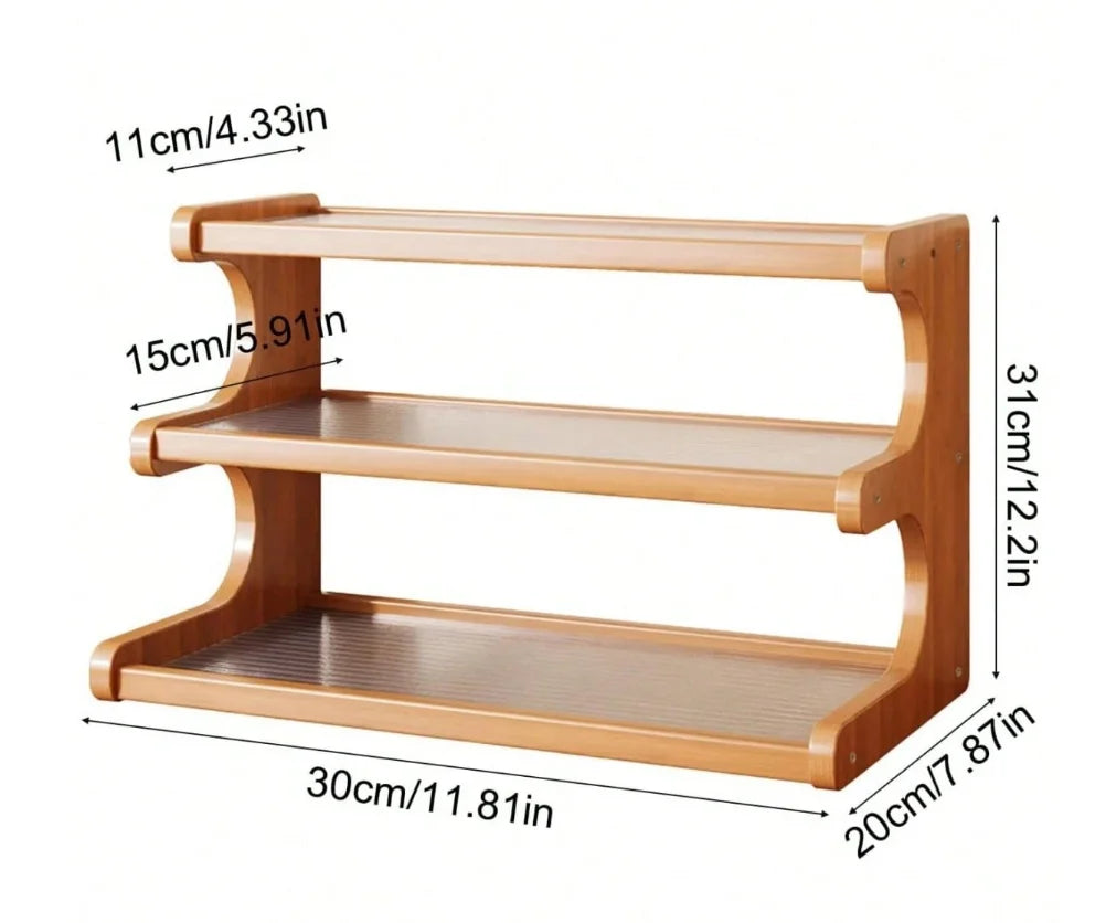 Freestanding Wood Corner Organizer Shelf, Space Saving Drill-Free Multi-Tier Storage Rack, Sturdy Washable Display Shelving for Bathroom Kitchen Living Room Study Home Decor