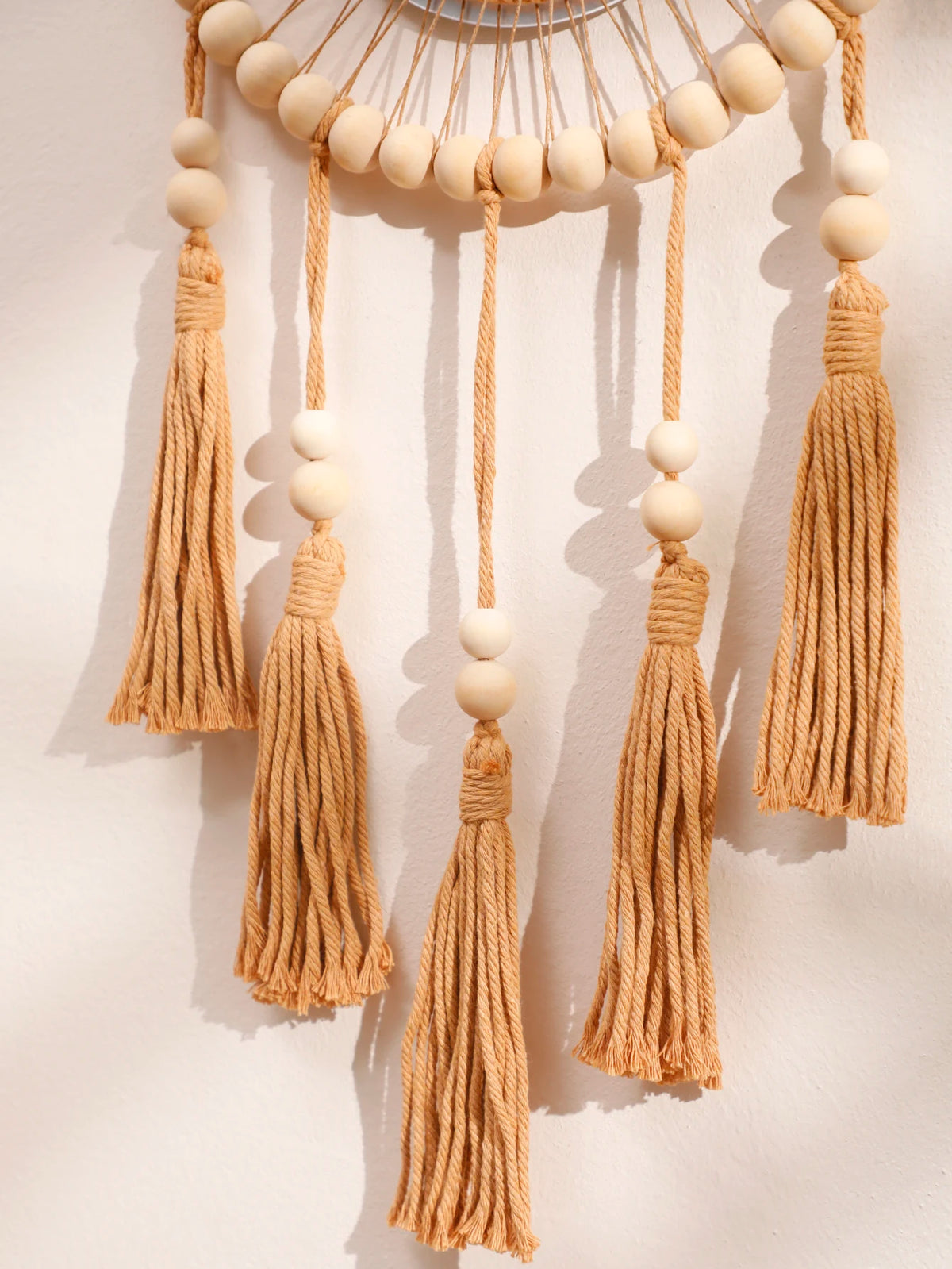 Hand Woven Wooden Beads Decorative Mirrors Wall Hanging Boho Condo Wall Decor Nordic Bedroom Living Room Hallway Home Decoration