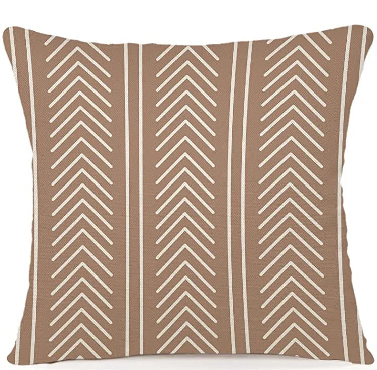Brown Linen Geometric Cushion Cover in Mudcloth Stripe