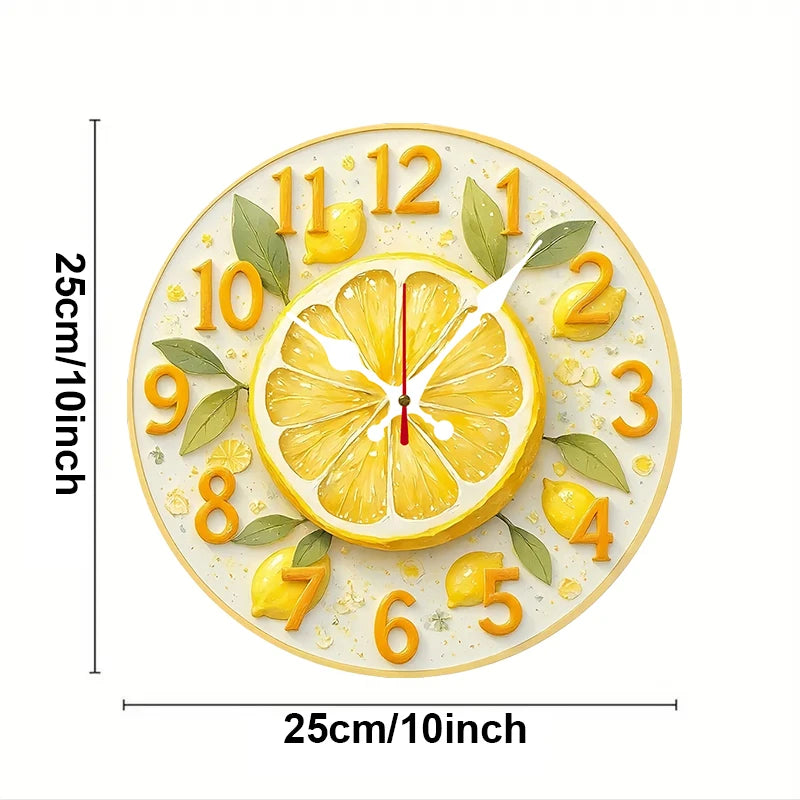 Lemon & Orange Wooden Round Silent Hanging Wall Clock, Suitable For Living Room, Office, Study Room, Bedroom, Home Decoration