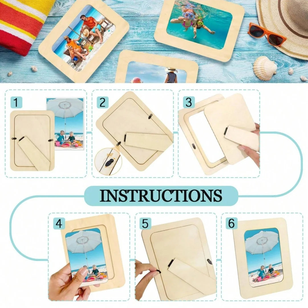 5/20Pcs Unfinished Wooden Frames Wavy/Rectangle Photo Holder DIY Painting Crafts Photo Display Stand Home Office Desktop Decor
