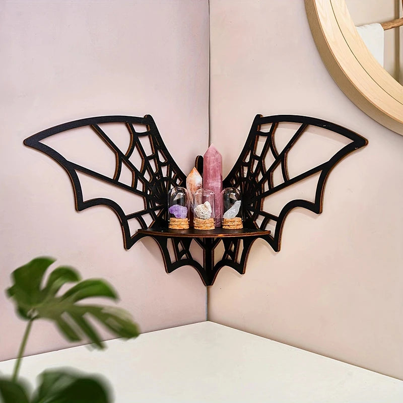 Gothic Bat Wooden Corner Shelf – wall shelf photo 4