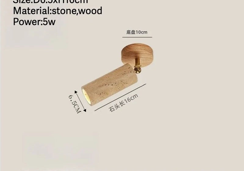 Travertine Stone LED Wall Sconce in Beige Spot Bar, Oak Mount