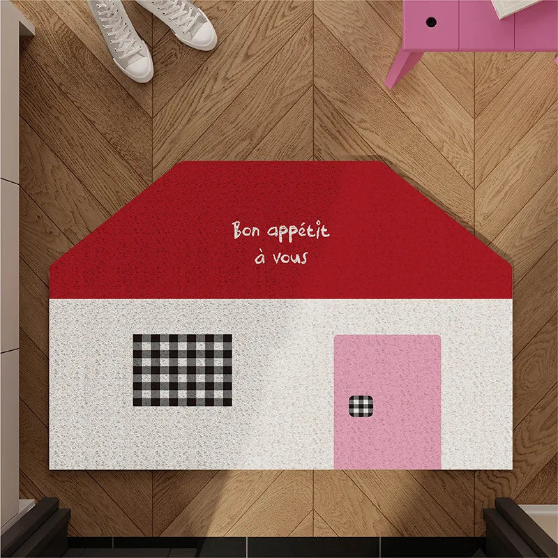 Ins Style Korean House Printed Doormat Non-Slip PVC Loop Wire Door Mat Waterproof Entrance Carpet for Home Decor
