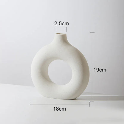 Ceramic Donut Ring Vase – White, Medium