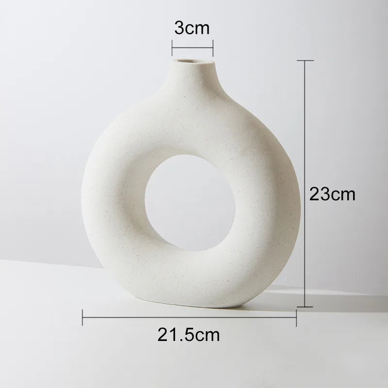 Ceramic Donut Ring Vase – White, Large