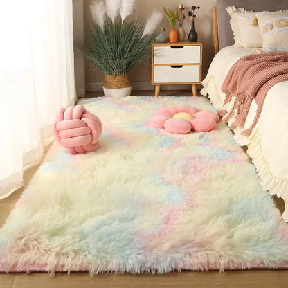 Washable Long Pile Shag Rug in Rainbow