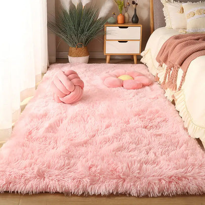 Washable Long Pile Shag Rug in Pink