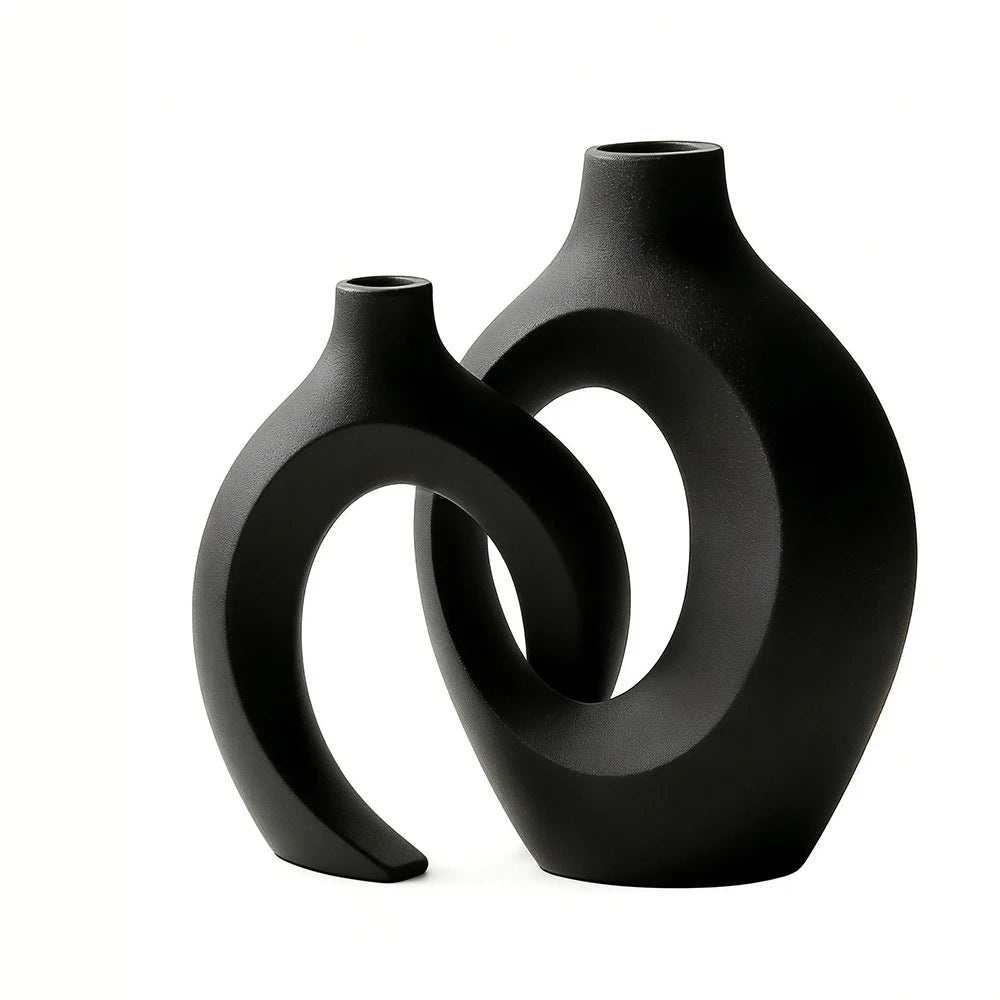 Hollow Ceramic Vase Set of 2 in Black