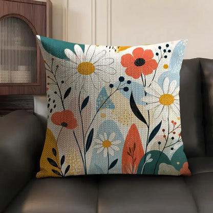Bohemian Pattern Linen Cushion Cover in Coral Wildflowers