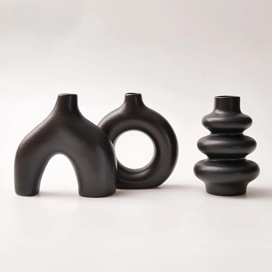 Bohemian Ceramic Vase Set in Black