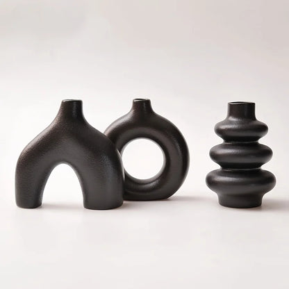 Bohemian Ceramic Vase Set in Black
