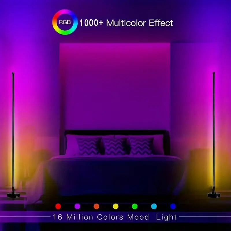 Smart RGB LED Corner Floor Lamp Music Rhythm Timing Remote Control Light for Living Room Bedroom Gaming Zone