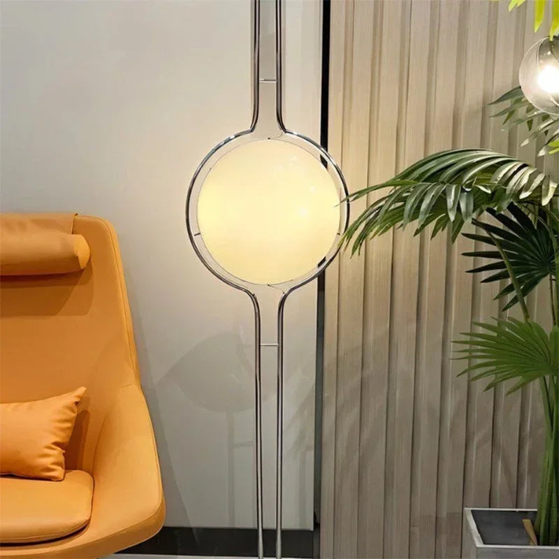 Nordic Floor Lamp Chrome Metal White Acrylic Ball Lamp Creative Cream Style Decoration Bedroom Study Model Room Desk Lamp