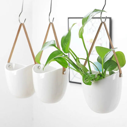 White Ceramic Hanging Wall Planter – planter photo 2