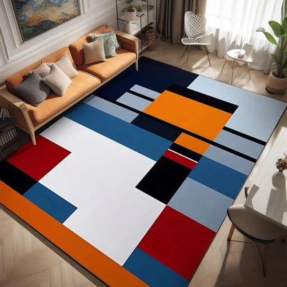 Primary Color Block Geometric Rug in Navy & Orange Blocks