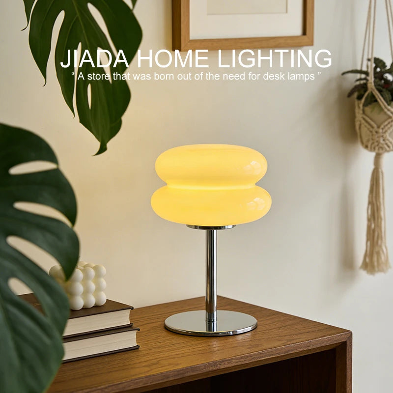 Mid-Century Ins Macaron Cream Double Layer Glass Table Lamp Nordic Style Living Room Bedroom Study Bedside Hamburger Egg Tart