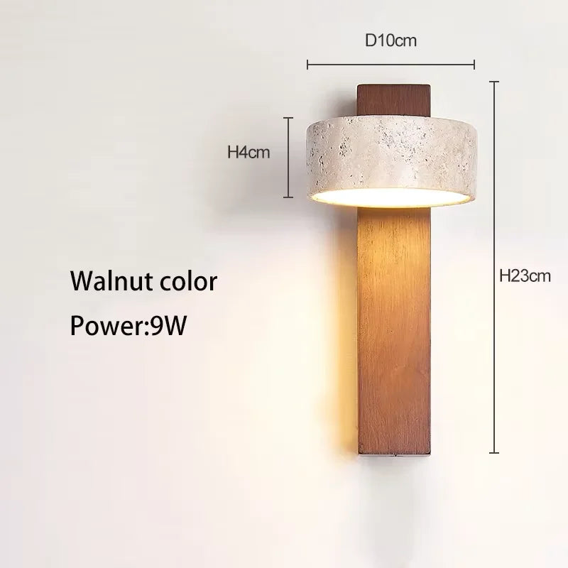 Wabi Sabi Travertine Stone Wall Lamp in Walnut, No Switch, Warm White
