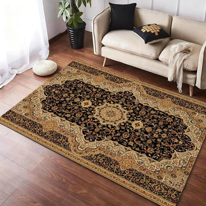 Persian Print Plush Rug in Onyx Gold