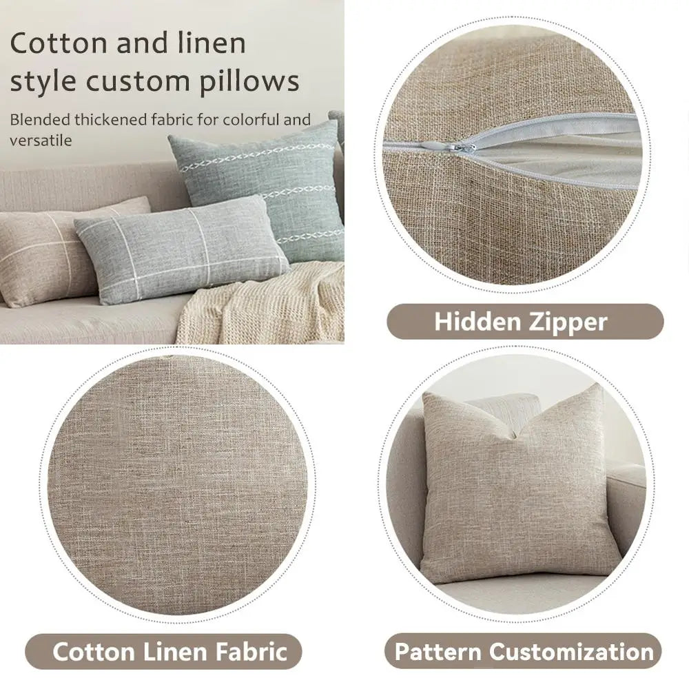 Modern Coastal Style Cushion Cover Natural Linen Organic Fabric Double Sided Print Sofa Pillow Case Home Decor Gift