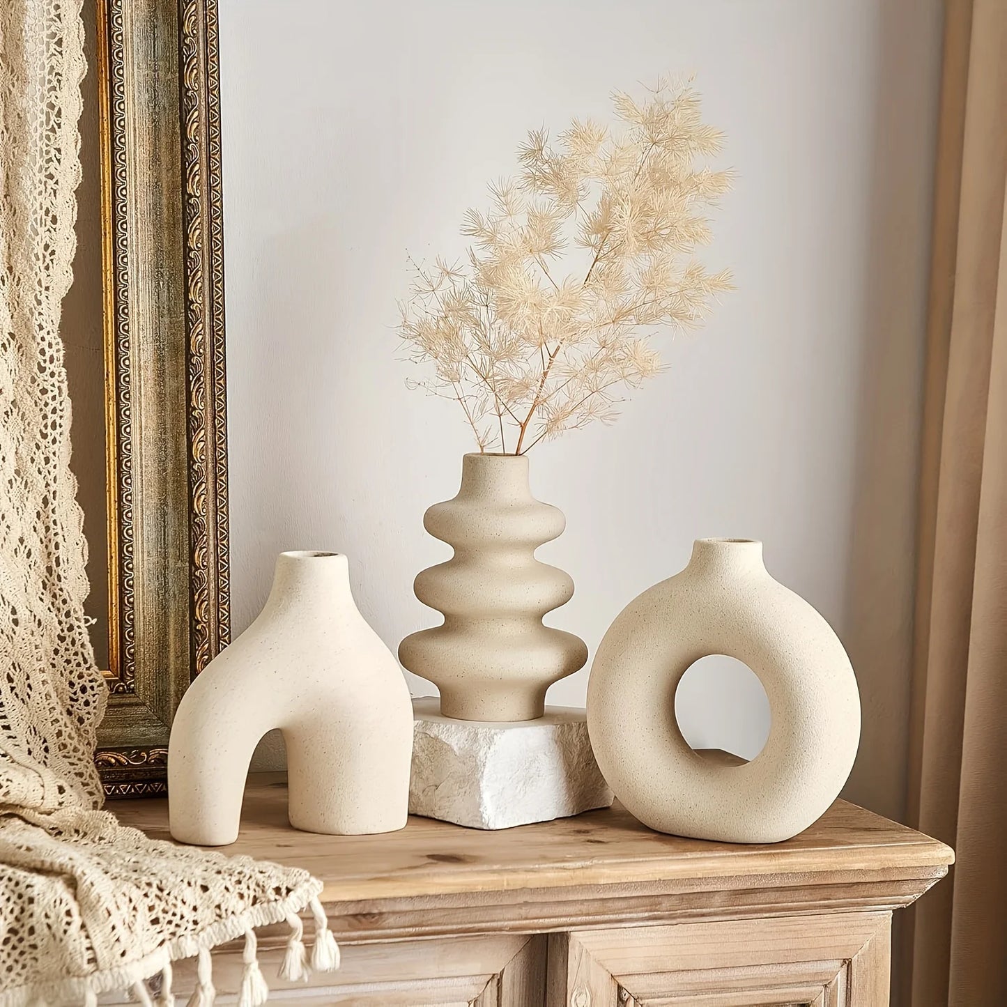 Bohemian ceramic vase set, decorative vase ornaments, wedding living room, bedroom, coffee shop, dining table decoration gifts