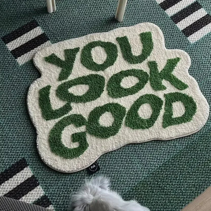 Irregular Letter Faux Cashmere Rug in Sage Green