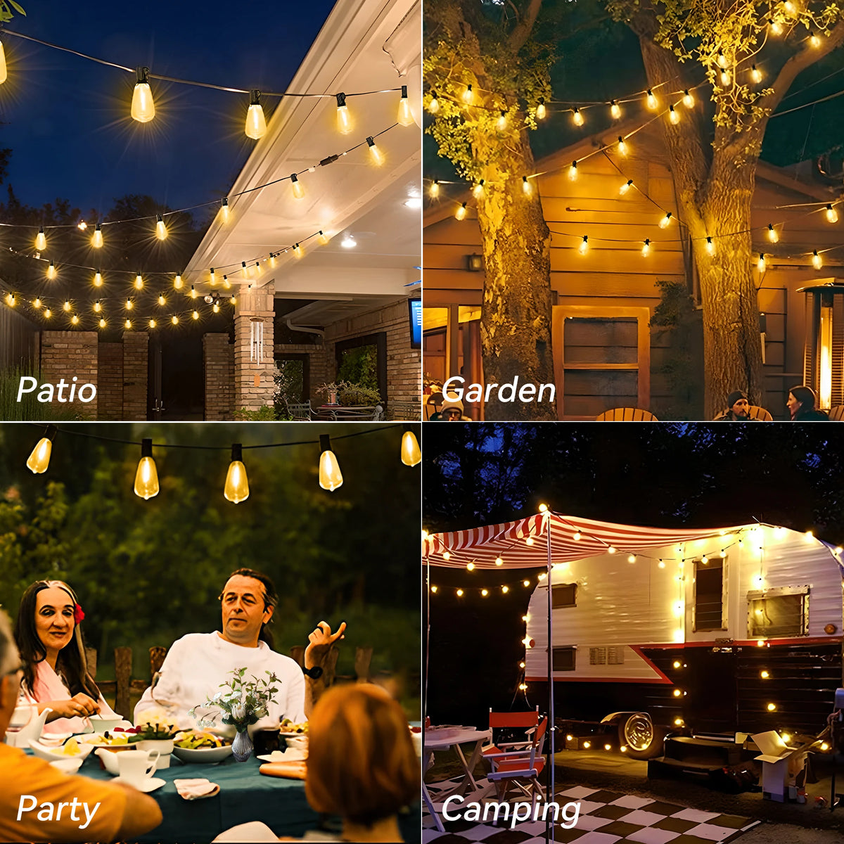 50FT ST38 LED Globe String Lights, 12 Bulbs 2700K Warm White, E12 High Voltage, Black Cable with Hooks & Replaceable Line