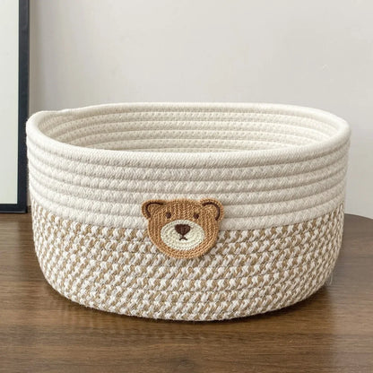 Bear Fabric Storage Basket in Dark Khaki