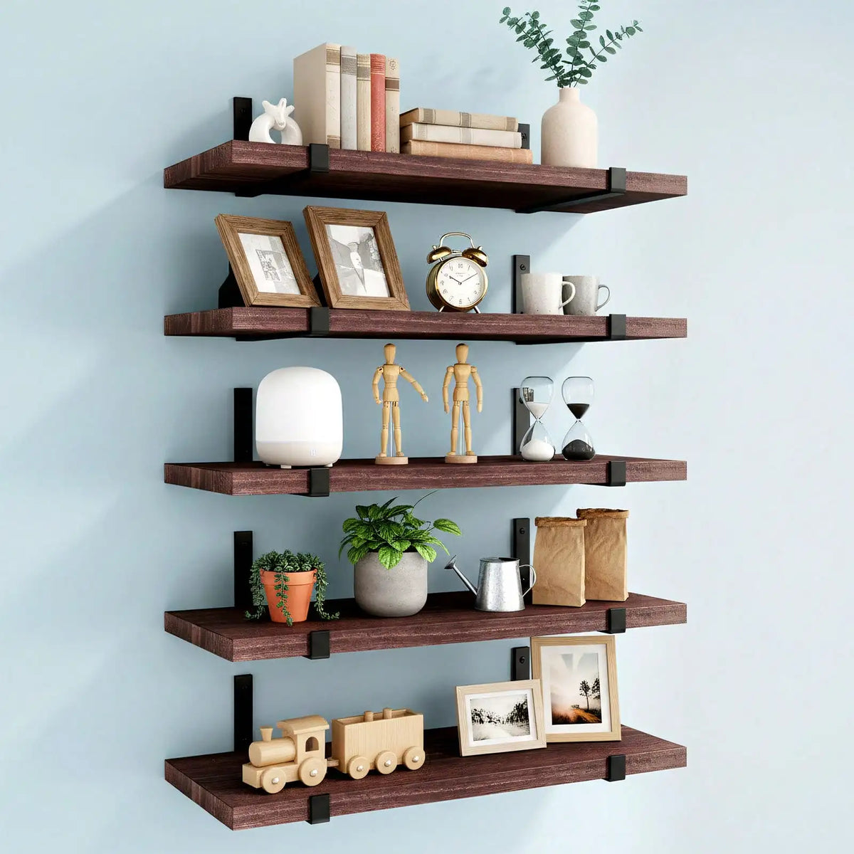 5/10Pcs Floating Shelves, 4.7 Inch Wide Wall Shelves with Invisible Brackets, Rustic Wood Storage Racks for Bedroom, Living Room, Kitchen, Bathroom