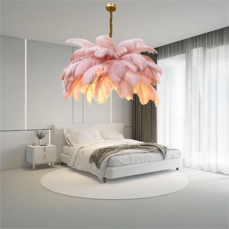 Modern Purple Feather Pendant Light Nordic Lustres Chandelier Ceiling Lamp for Living Room Bedroom Light Fixtures Home Decor