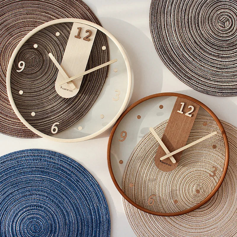 Modern Transparent Glass Wall Clock 3D Digital Minimalist Silent Wooden Clocks Living Room wall decoration items 12inchs Watch