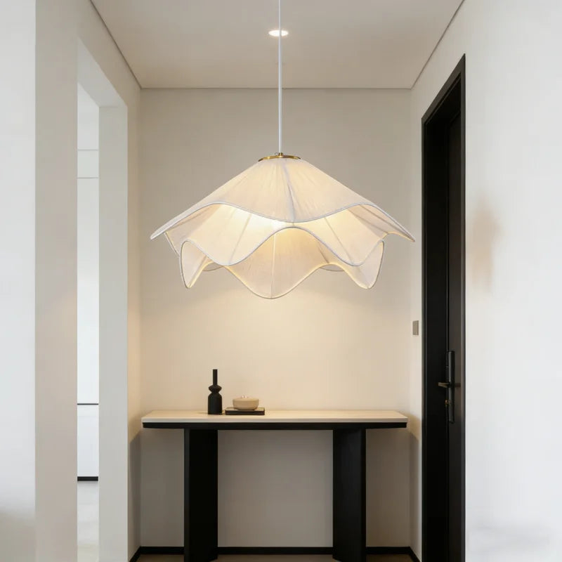 Nordic Minimalist White Pendant Light 50cm 60cm Flowers Cloth Chandelier E27 Base Living Room Bedroom Home Decor Pendant Lamp