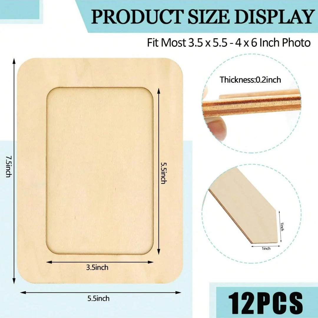 5/20Pcs Unfinished Wooden Frames Wavy/Rectangle Photo Holder DIY Painting Crafts Photo Display Stand Home Office Desktop Decor