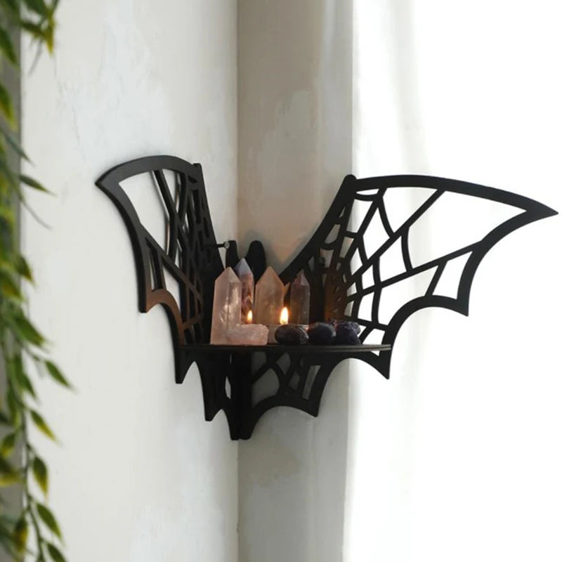 Gothic Bat Wooden Corner Shelf – wall shelf photo 2