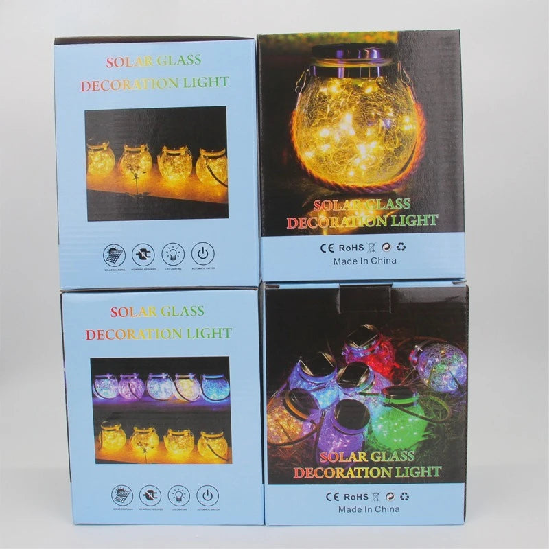 Solar Crackle Glass Jar Lights