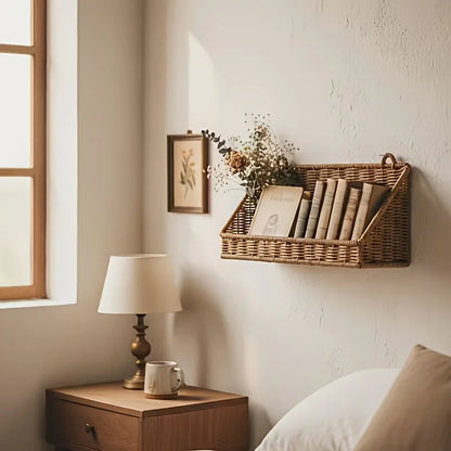 Rustic Wall-Mounted Rattan Basket – storage basket photo 3