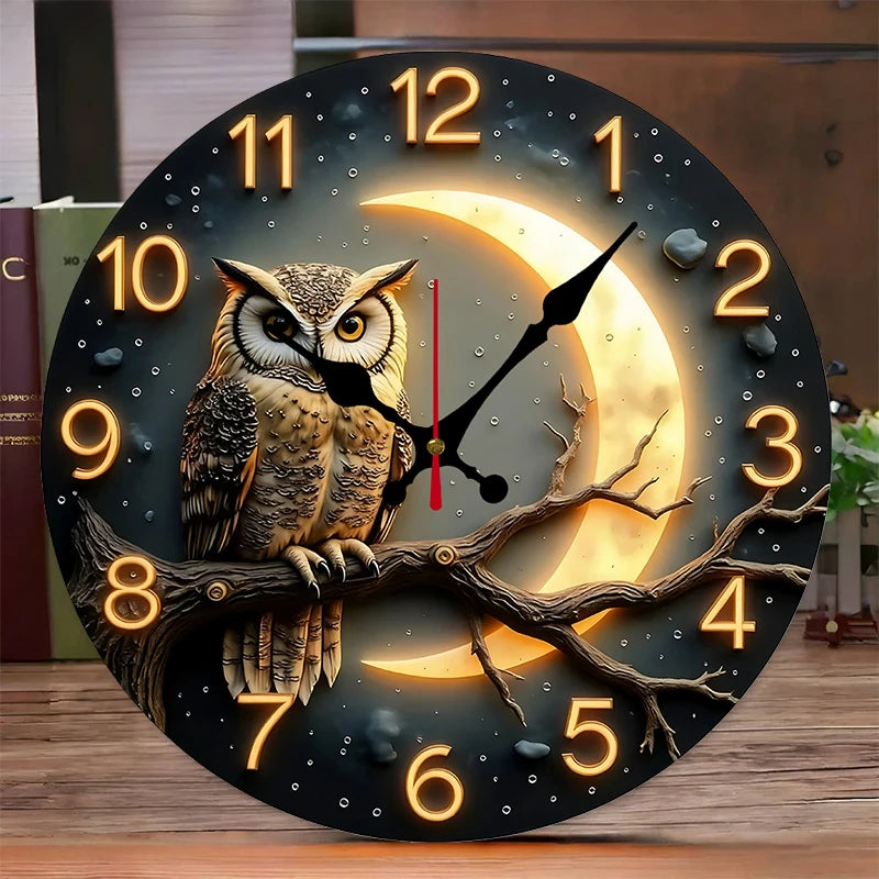Moonlight Night Wooden Round Silent Hanging Wall Clock, Suitable For Living Room, Office, Study Room, Bedroom, Home Decoration