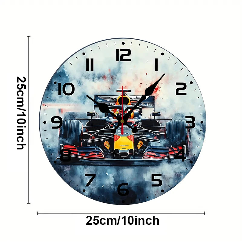 Racing Theme Wooden Round Silent Hanging Wall Clock, Suitable For Living Room, Office, Study Room, Bedroom, Home Decoration