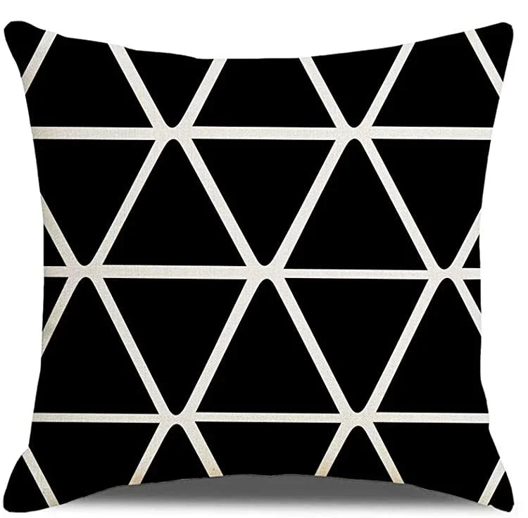 Black Geometric Linen Cushion Cover in Triangle Grid