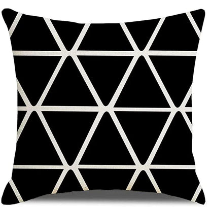 Black Geometric Linen Cushion Cover in Triangle Grid