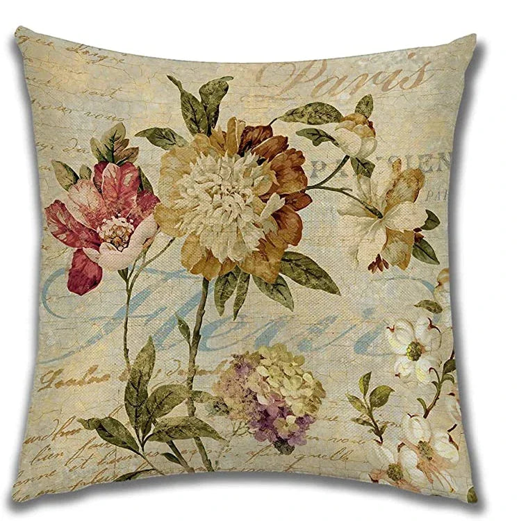Vintage Floral Linen Cushion Cover – Design 3